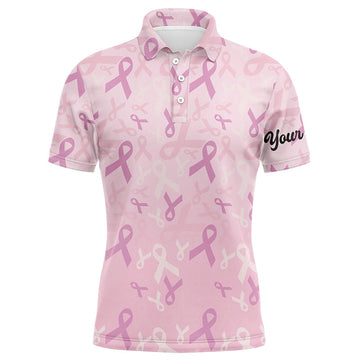 Personalisierte Herren Golf Poloshirts mit pinkem Schleifen-Motiv zur Unterstützung der Brustkrebsbewusstseinskampagne N6377