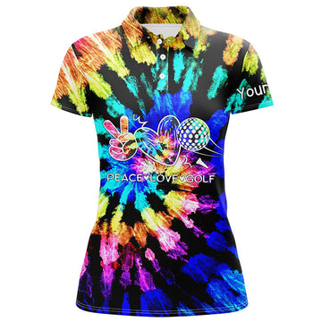 Damen Golf Polo Shirt mit Batik-Design – Individuelles Peace Love Golf Motiv – Personalisierbares Golfoberteil für Frauen N7037