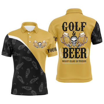 Individuelle Herren Golf Poloshirts mit Totenkopf in Schwarz und Gelb - Ideal für Golf- und Bierliebhaber N5250