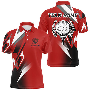 Schwarzes und Rotes Herren Golf Polo-Shirt – Individuelles Golfshirt für Männer, Perfektes Golfgeschenk N7482