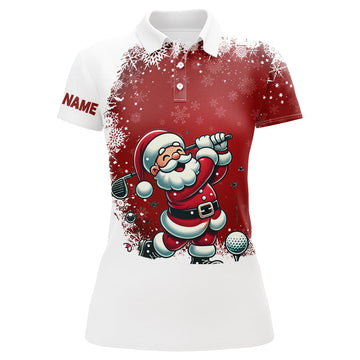 Weihnachtliches Santa Golfer Damen-Polo-Shirt mit rotem und weißem Muster – Individuell gestaltetes Golfshirt für Frauen N8949
