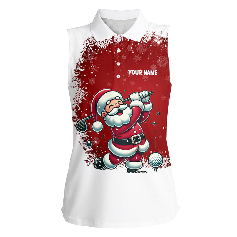 Rote und Weiße Weihnachtsmuster Santa Golfer Damen ärmelloses Polo-Shirt – Individuelles Golfshirt für Frauen N8949