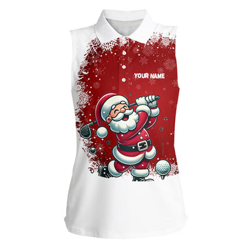 Rote und Weiße Weihnachtsmuster Santa Golfer Damen ärmelloses Polo-Shirt – Individuelles Golfshirt für Frauen N8949