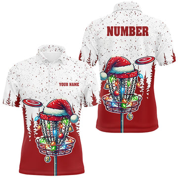 Grunge-Wald-Weihnachten Disc Golf Korb - Herren Disc Golf Polo-Shirts, individuelle Team Disc Golf Bekleidung N8950