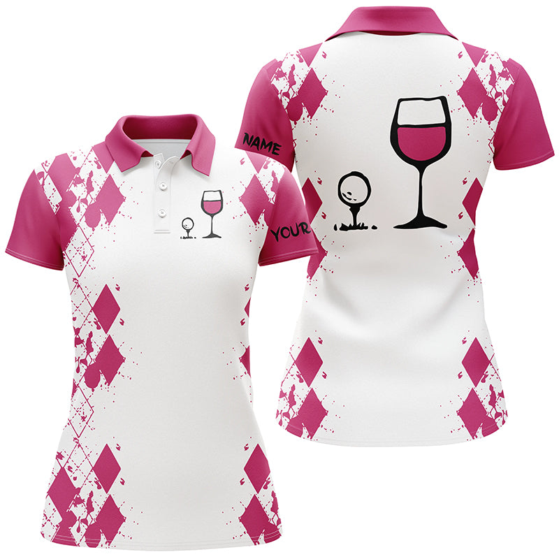 Personalisierte Damen-Golfschirt im Pink-Weißen Rautenmuster – Stilvolles Polo für Golf & Weinliebhaber N3924