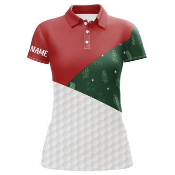 Rot-Weiße und Grüne Weihnachtsmuster Damen Golf Poloshirts – Individuelle Weihnachts-Golfoutfits für Frauen N8974