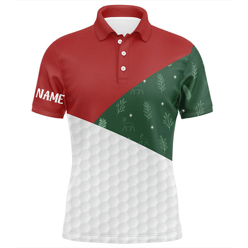 Rot-Weiße und Grüne Weihnachtsmuster Herren Golf Polo-Shirt - Individuelle Weihnachts Golfoutfits für Männer N8974