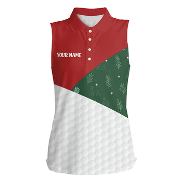Rotes, weißes und grünes Weihnachtsmuster Damen ärmelloses Polo-Shirt – individuelle Weihnachts-Golfbekleidung N8974