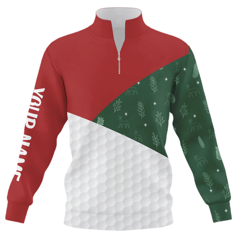 Rot-Weiße und Grüne Weihnachtsmuster Quarter-Zip Golf Sweatshirt – Individuelles Weihnachts-Golfpullover N8974