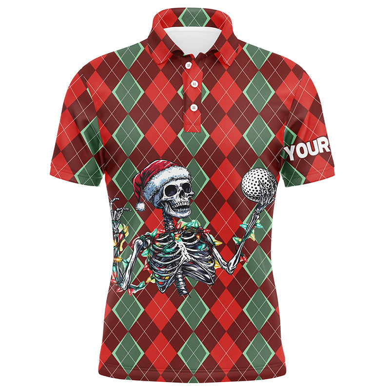 Lustiges Totenkopf-Weihnachts-Polohemd für Herren im Argyle-Design – Individuelle Golfausstattung für die Weihnachtszeit N8975