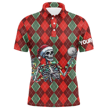 Lustiges Totenkopf-Weihnachts-Polohemd für Herren im Argyle-Design – Individuelle Golfausstattung für die Weihnachtszeit N8975
