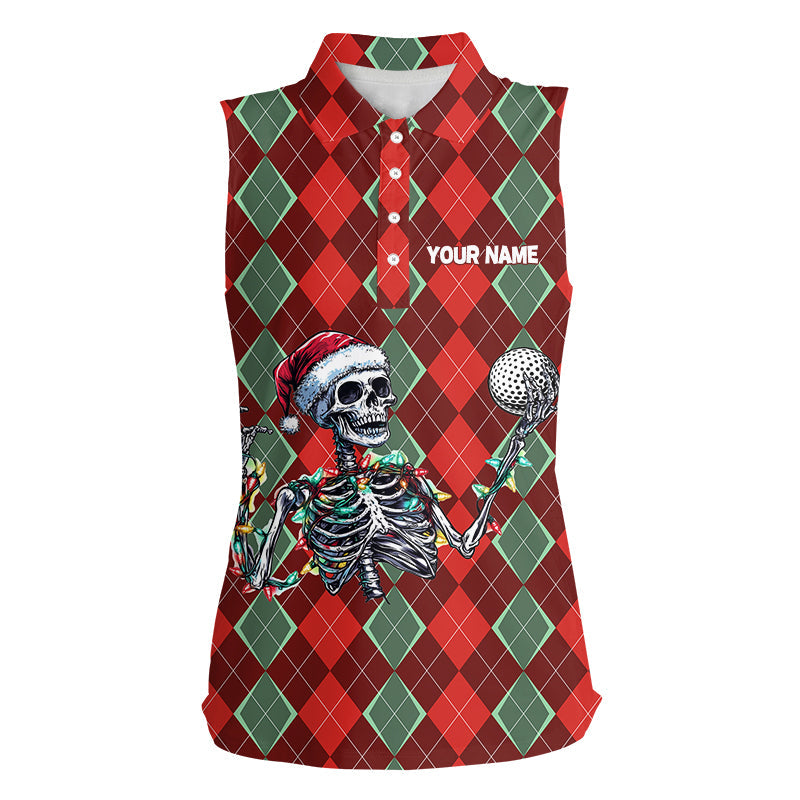 Lustiges Totenkopf-Weihnachts-Argyle-Muster Damen ärmelloses Polo-Shirt – Individuelle Xmas Golf-Outfits für Frauen N8975