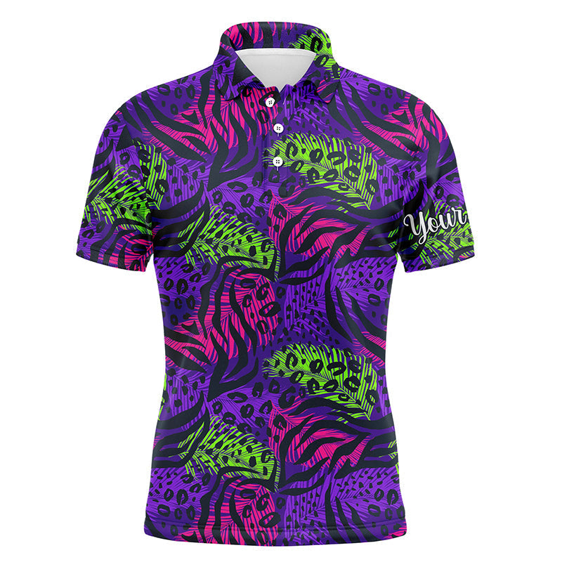 Herren maßgeschneiderte Team-Golfpoloshirts mit UV-Schutz und lebhaftem lila Tropen-Design N4160