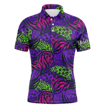 Herren maßgeschneiderte Team-Golfpoloshirts mit UV-Schutz und lebhaftem lila Tropen-Design N4160