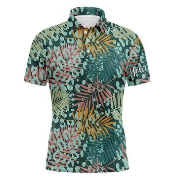 Herren Golf Poloshirts mit UV-Schutz und grünem tropischem Palmen-Leoparden-Muster N4161