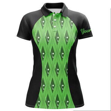 Elegantes Damen Golf Polo-Shirt mit Schwarz-Grünem Argyle-Muster – Ideal für Golfclubs und Team-Events N7312