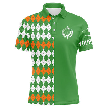 Personalisierbares Herren Golf Polo-Shirt im grünen Argyle-Design für den St. Patrick's Day - Ideales Geschenk für Golfer N4761
