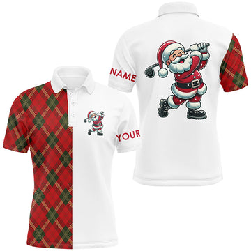 Rot kariertes Weihnachtsmuster Santa Golf Polo-Shirt für Herren – individuelles Xmas Golfoberteil für Männer N8995