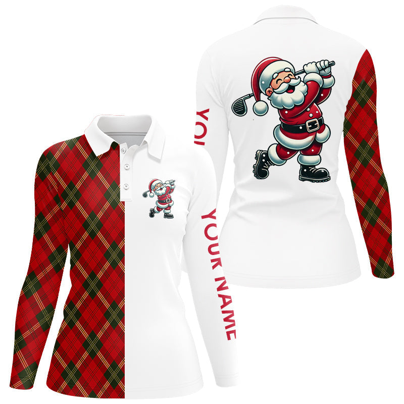 Rotes Karomuster Weihnachts-Polo-Shirt für Damen – Individuelles Xmas Golfoberteil N8995