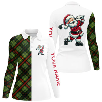 Grünes Karomuster Weihnachts-Santa Golf Poloshirt für Damen – Individuelles Xmas Golfoberteil für Frauen N8996