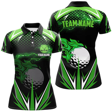 Individuelles schwarzes Golf-Polo für Damen mit grünem Blitzdesign – Team Golf-Trikot für Frauen N7325