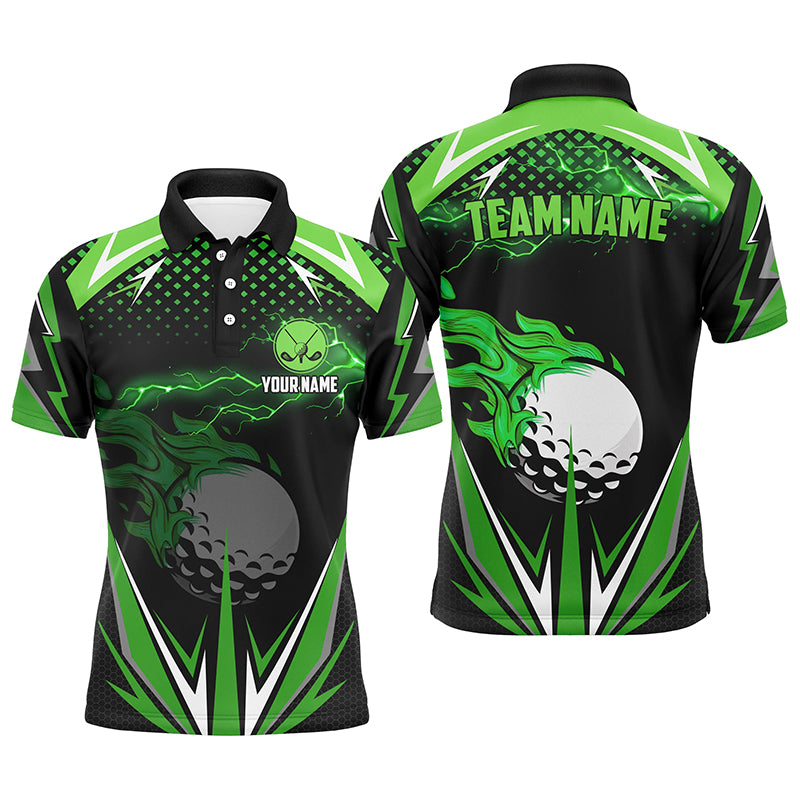 Personalisierte Schwarz Herren Golf Polo mit Grüner Blitz-Design - Hochwertige Golfbekleidung für Männer N7325