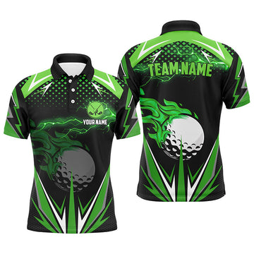 Personalisierte Schwarz Herren Golf Polo mit Grüner Blitz-Design - Hochwertige Golfbekleidung für Männer N7325
