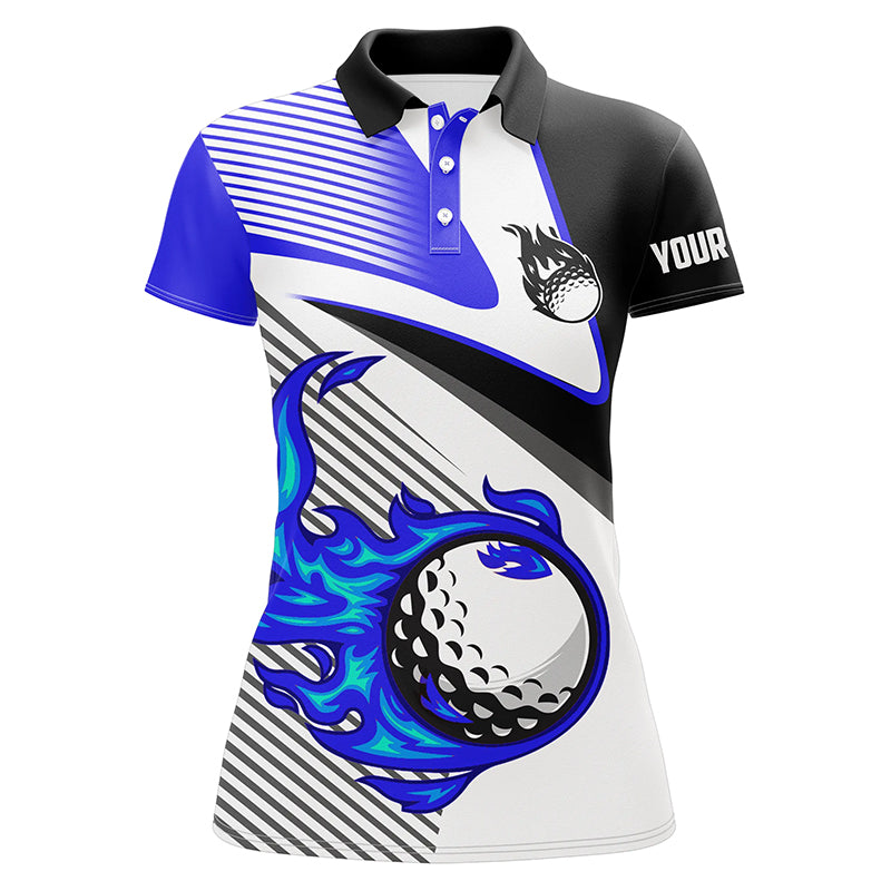 Damen Golf Polo Shirt mit Flammen-Motiv – Einzigartige Golfbekleidung in Blau N7520