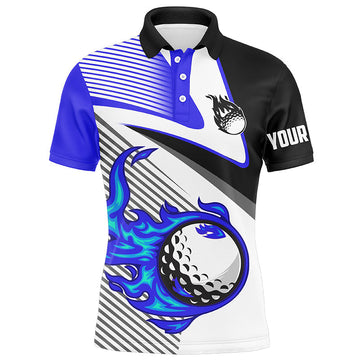 Individuelles Herren Golf Polo-Shirt mit Flammenmotiv – Einzigartiges Golfgeschenk in Blau N7520