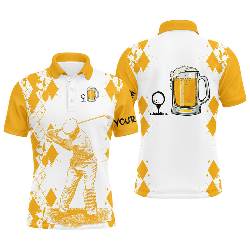 Personalisierte Herren Golf Polo-Shirt - Weiß und Gelb, das perfekte Golfgeschenk für Papa mit individuellem Namen N3976
