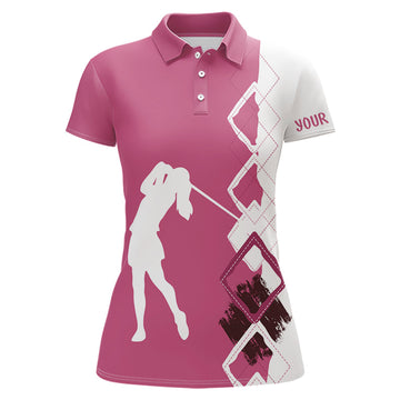 Rosa und weiße Argyle-Muster Damen Golf Polo-Shirt – Individuelle Golfbekleidung für Damenmannschaften N9023