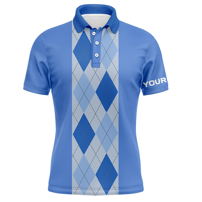 Herren Golf Polo-Shirt in Blau mit Rauten-Muster – Individuelles Golfoberteil für Golfliebhaber – Perfektes Geschenk für Golfspieler N7190
