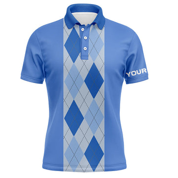 Herren Golf Polo-Shirt in Blau mit Rauten-Muster – Individuelles Golfoberteil für Golfliebhaber – Perfektes Geschenk für Golfspieler N7190