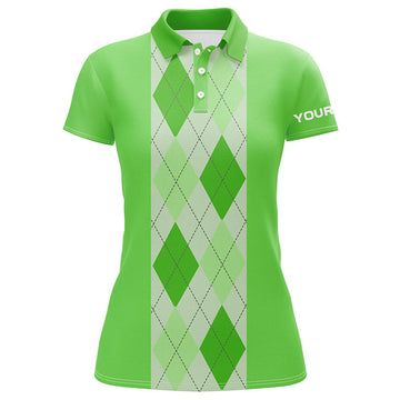 Damen Golf-Polo-Shirt mit Rauten-Muster in Grün - Individuelles Polo für Golf-Liebhaber N7191