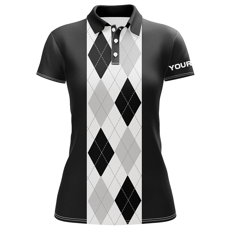 Schwarzes Argyle-Muster Golf-Polo für Damen | Individuelles Golf-Polo | Perfektes Golf-Geschenk N7192