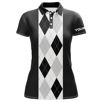 Schwarzes Argyle-Muster Golf-Polo für Damen | Individuelles Golf-Polo | Perfektes Golf-Geschenk N7192