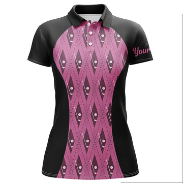 Personalisierte Damen Golf Polo mit Schwarz-Rosa Rautenmuster – Stilvolles Golfoberteil für Frauen N5815