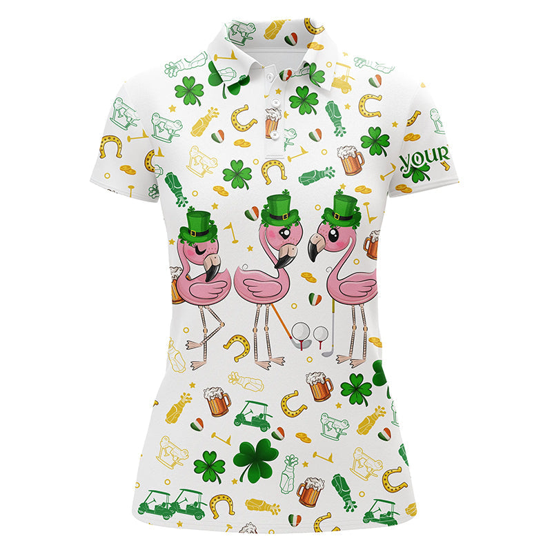 Personalisierbares Damen Golf Polo mit Flamingo-Muster für den St. Patrick's Day N7201