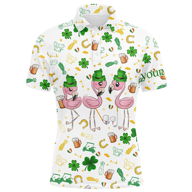 Personalisierte Herren Golf-Poloshirts für den St. Patrick's Day mit Flamingo-Muster N7201