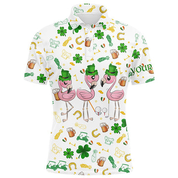 Personalisierte Herren Golf-Poloshirts für den St. Patrick's Day mit Flamingo-Muster N7201