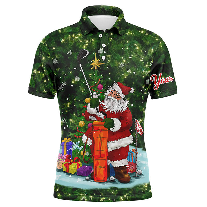 Personalisierte Herren Weihnachts-Golf-Polo-Shirt in Grün - Festlicher Weihnachtsmann-Golfer-Design - Perfektes Geschenk für Golfbegeisterte N4430