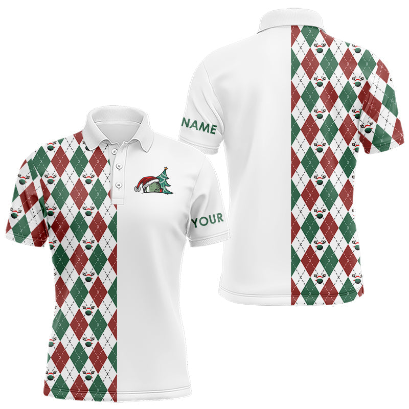 Weihnachtliche Herren Golf Poloshirts mit individuellem rot-weiß-grünem Argyle-Muster – perfekte Golfgeschenke N9038