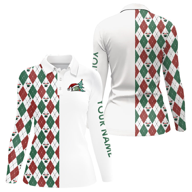 Weihnachts-Golfpoloshirts für Damen mit individuellem rot-weiß-grünem Argyle-Muster – perfekte Golfgeschenke N9038