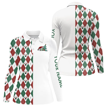 Weihnachts-Golfpoloshirts für Damen mit individuellem rot-weiß-grünem Argyle-Muster – perfekte Golfgeschenke N9038