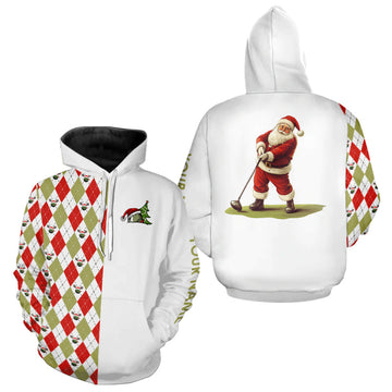 Weihnachts-Golf-Hoodies mit individuellem argyle Muster in Rot, Weiß und Grün – Perfekte Geschenke für Golfer zu Weihnachten N9039
