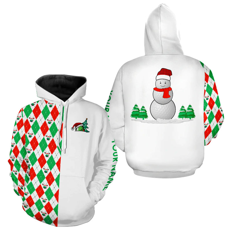 Weihnachtliche Golf-Hoodies mit individuellem argyle Muster in Rot, Weiß und Grün – Schneemann Golfball als Weihnachtsgeschenk N9040
