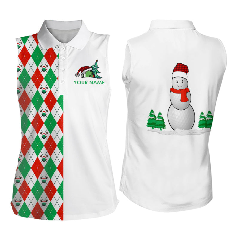 Weihnachtliche Damen-Ärmellose Poloshirts in Rot, Weiß und Grün mit Schneemann-Motiv – Perfekte Golfer-Geschenke! N9040