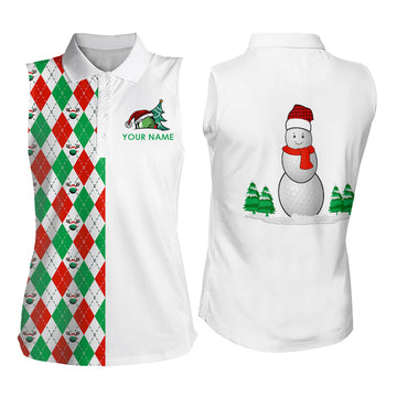 Weihnachtliche Damen-Ärmellose Poloshirts in Rot, Weiß und Grün mit Schneemann-Motiv – Perfekte Golfer-Geschenke! N9040