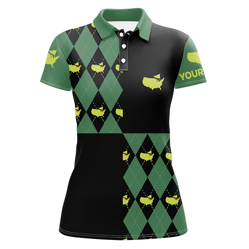 Damen Golf Poloshirts mit Individuellem Grün-Schwarz-Rautenmuster - Stilvolle Golfoberteile für Damen N7202