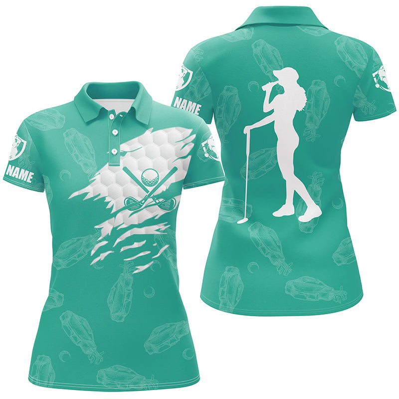Damen Polo-Shirt mit individuell gestalteten Golfschläger-Motiven | Türkis N7536